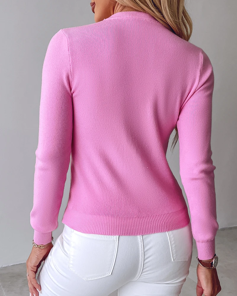 Women's 2024 New Fashion Knitted Long Sleeved Casual Round Neck Tight Fitting Hot Selling Pullover Sweater In Stock