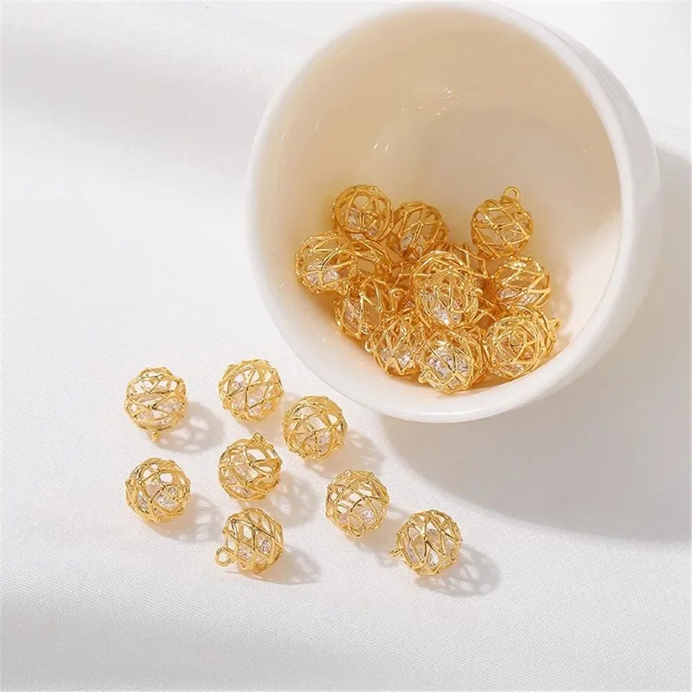 

14K Gold Wrapped Zircon Wrapped Hollow Ball Small Pendant Handcrafted DIY Necklace Earrings Ear Accessories Material Accessories