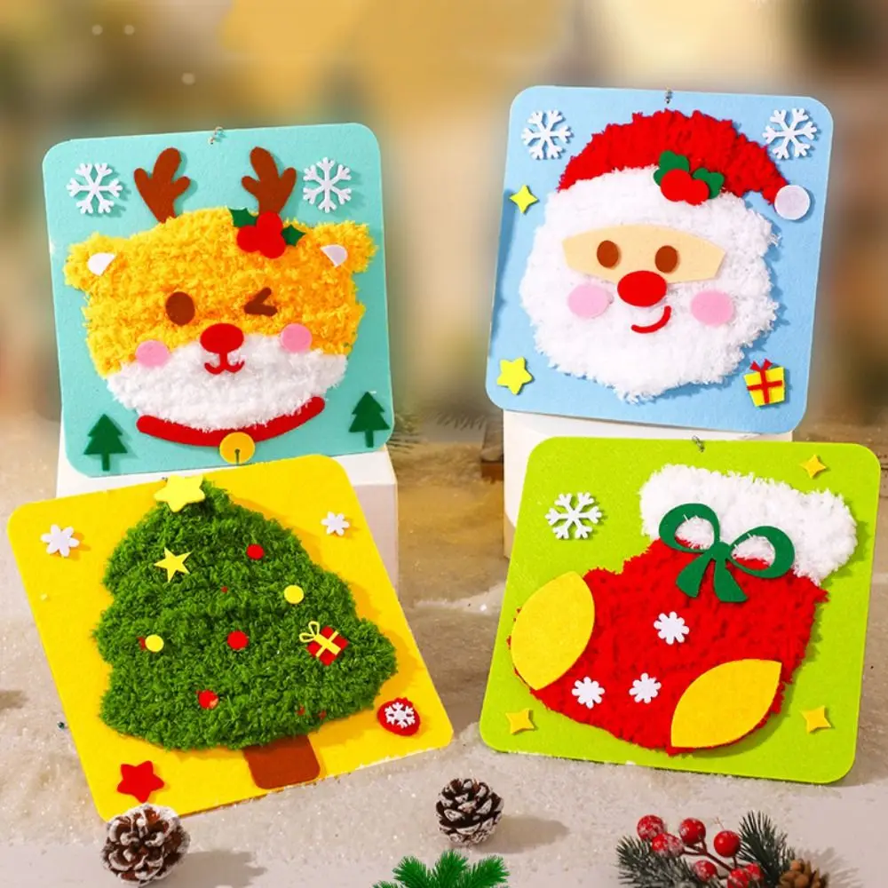 

Cartoon Christmas Punch Needle Set Santa Claus Elk Deer Handmade Wool Painting Snowman DIY Making Material Bag