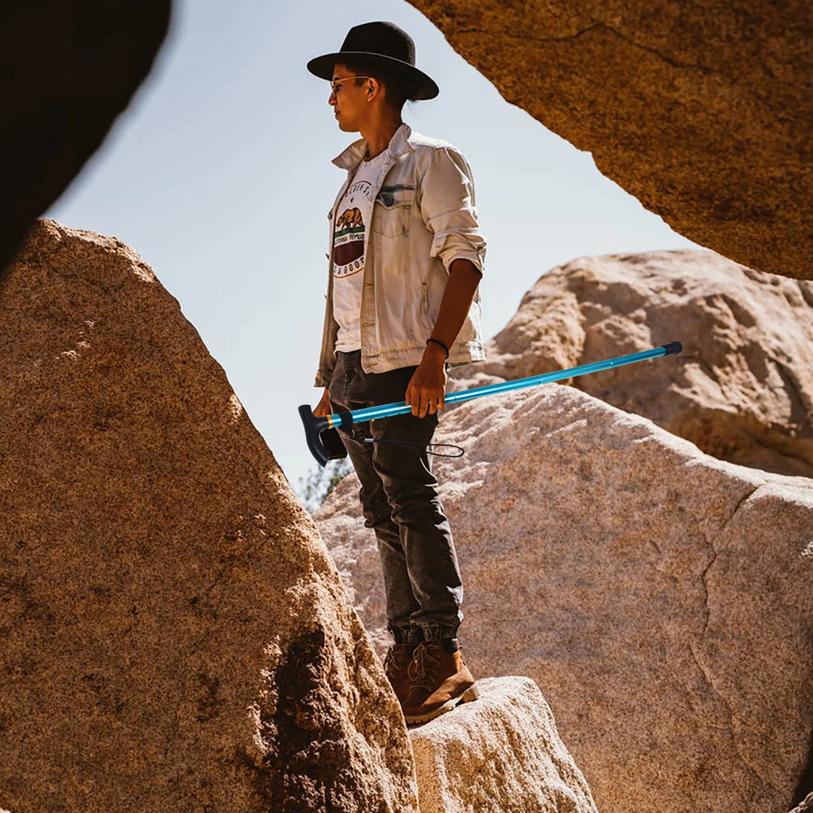 

Aluminum Alloy Folding Stick Alpenstock Walking Portable Trekking Pole Cane Elder