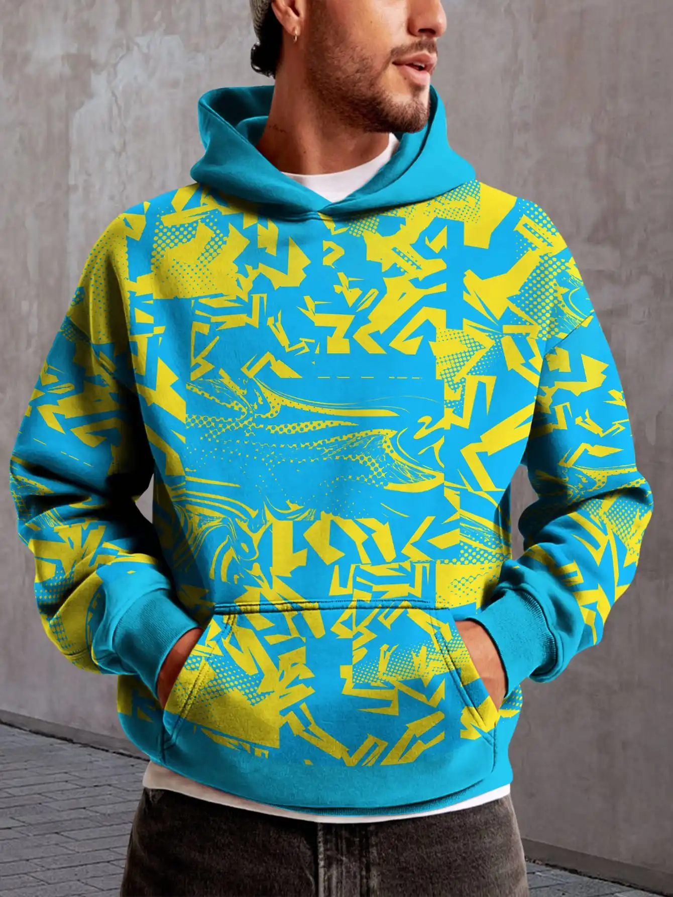 

Black and yellow stripes ink splash style 3D print tie-dye hoodie style marble pattern hoodie sweatshirt cool street style