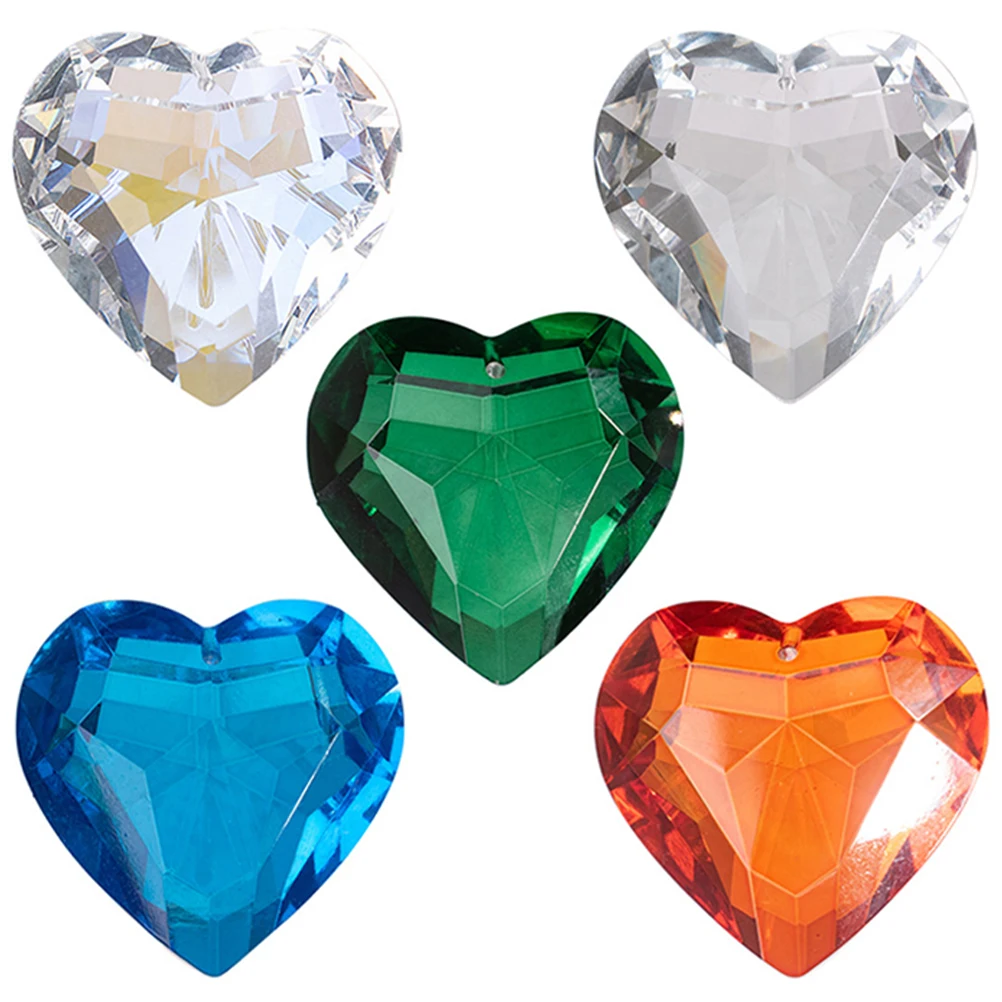 

5pcs Heart Shape Crystal Pendants Suncatchers for Windows Decor Household Garden Car Ornament Prisms Rainbow Maker White