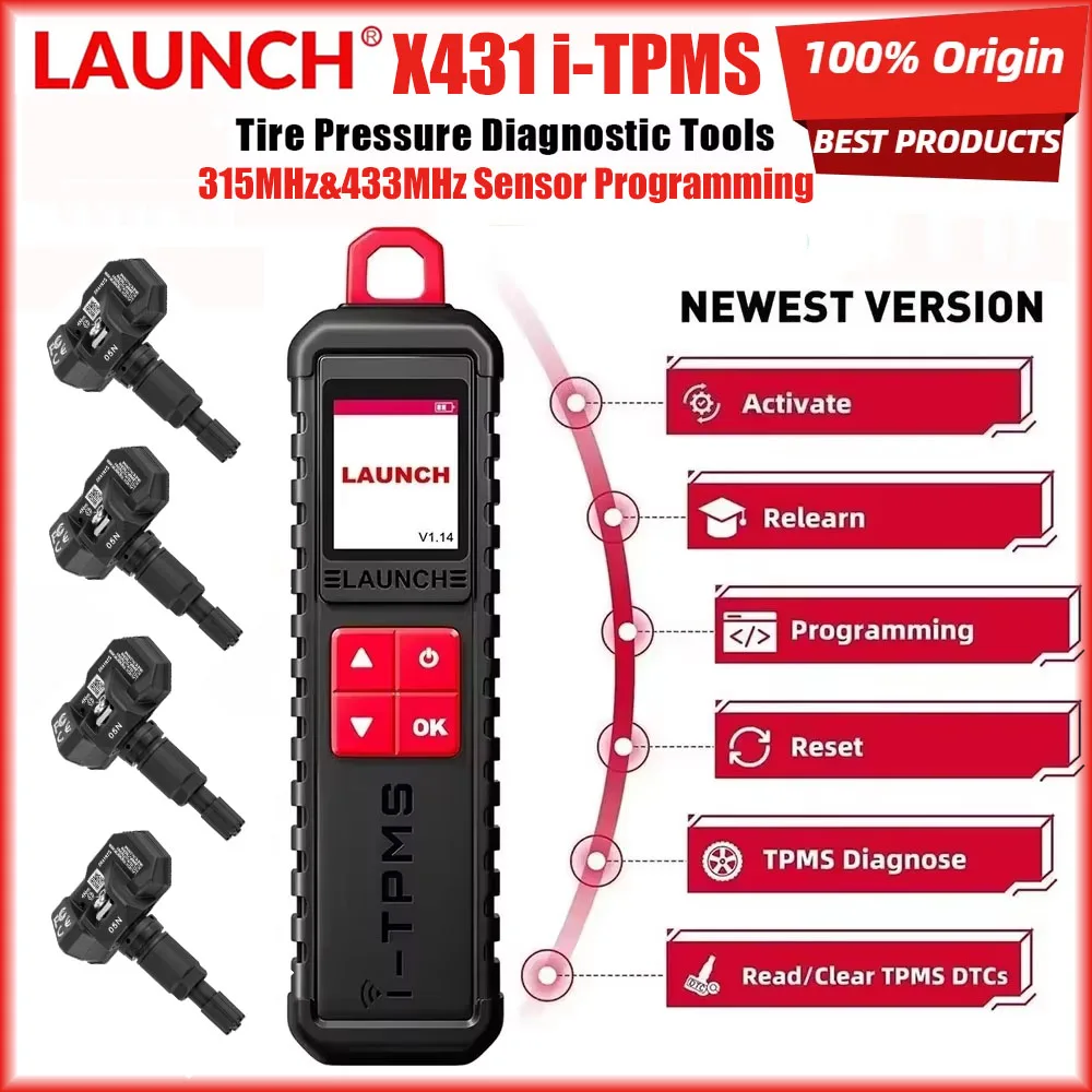 LAUNCH X431 i-TPMS TSGUN Tire Pressure Sensor Programmer 315/433MHz TPMS Activation Relearn Tool Work with Phone App X431 V Pro