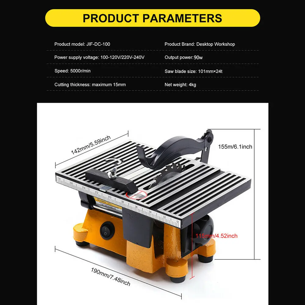 Mini Electric Table Saw Circular Saw for Woodworking Wood Stone Metal Glass Cutting Machine 4500RPM