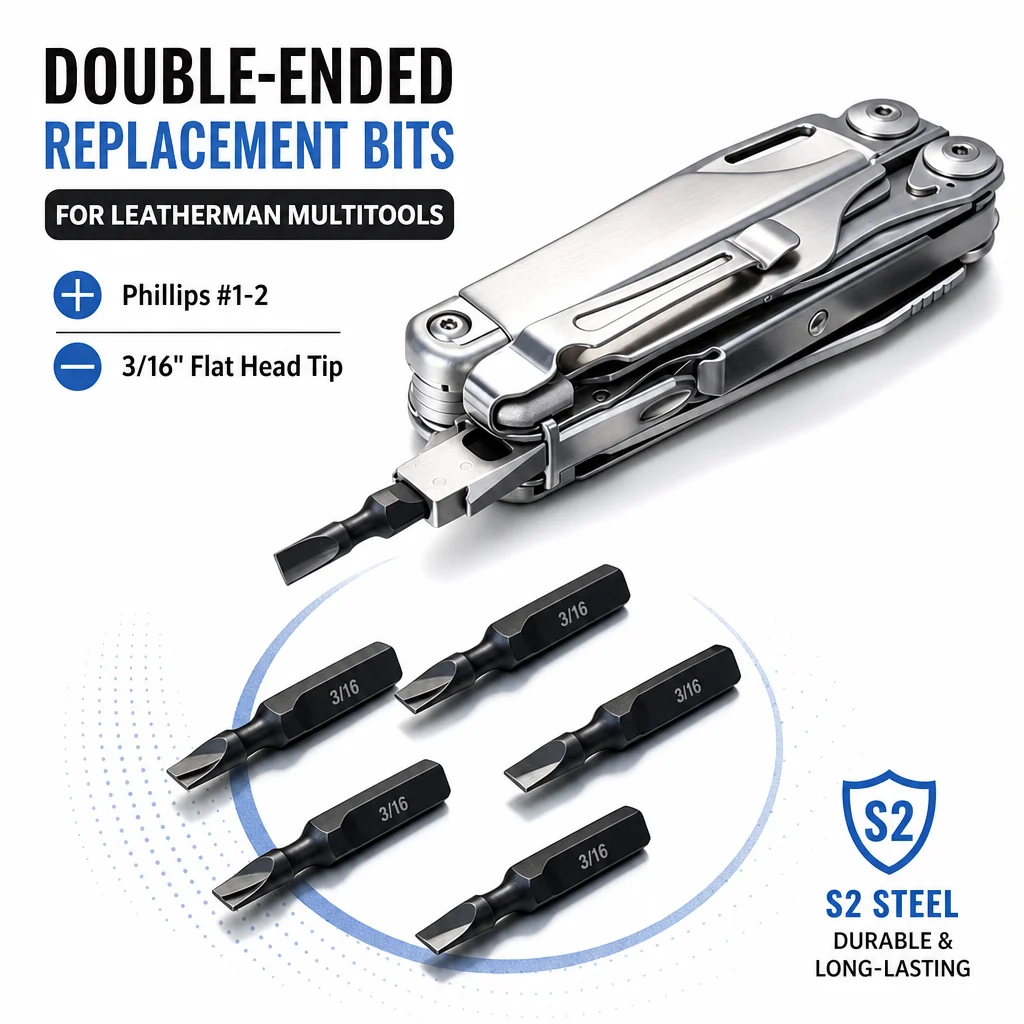 Double-Ended Replacement Bits for Leatherman Multitools – Phillips #1-2 & 3/16