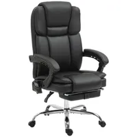 Office chair with vibration massage, heating and tilt function, height adjustable, with footrest, imitation leather, black