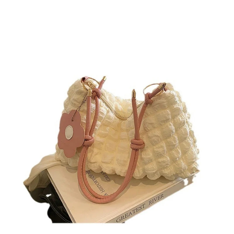 

Ручная цилиндрическая сумка Bubble Flower, новый стиль, девичья текстура на плечо и ручная повседневная плиссированная сумка