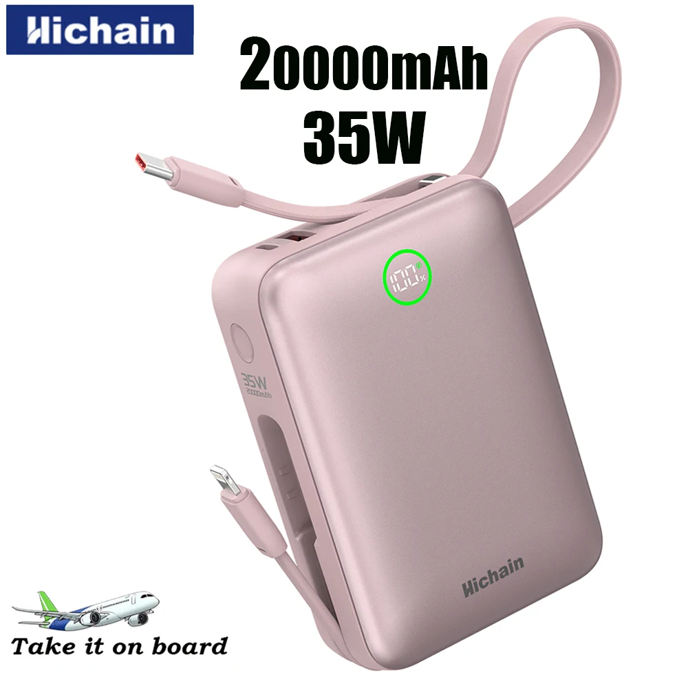 

Hichain 20000mAh Power Bank PD35W With Dual Cables Portable Power Bank Fast Charger For iphone16/17 For Huawei For Xiaomi