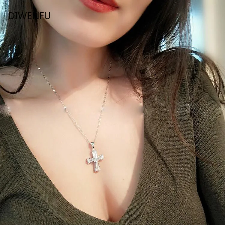Solid S925 Sterling Silver AAA Cushion Zirconia Pendant Necklace for Women Fine Jewelry Gift