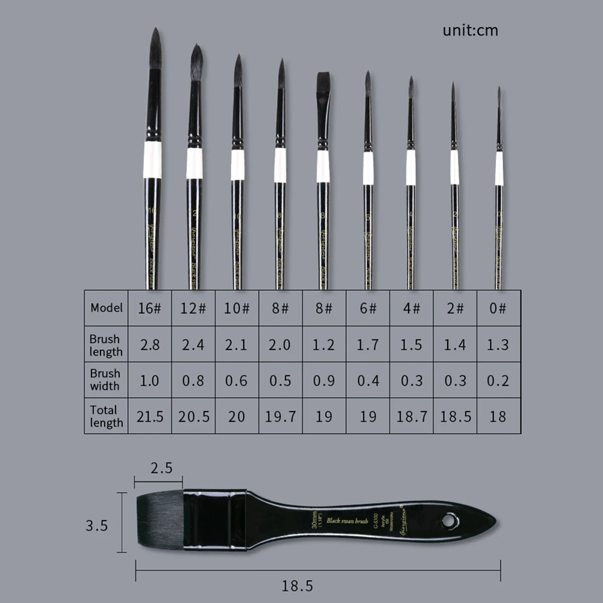 GIORGIONE Black Swan Watercolor Brushes Set 10 Pcs Professional Artist Paintbrush Synthetic Squirrel Hair Brush Woden Penholder