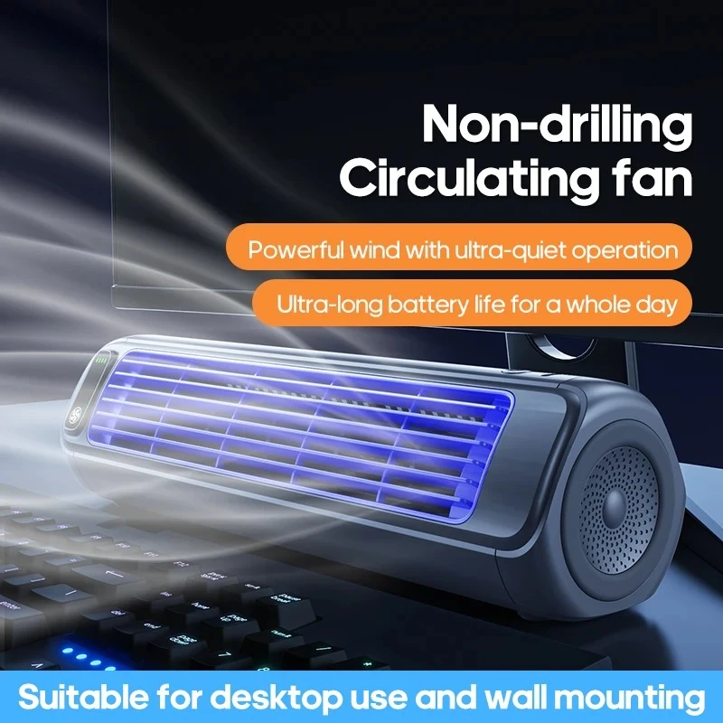 Rechargeable Wall Mount Air Cooler Silent Vertical Tower Fan Air Conditioning Fan for Home Bedroom Office Living Room Cooling