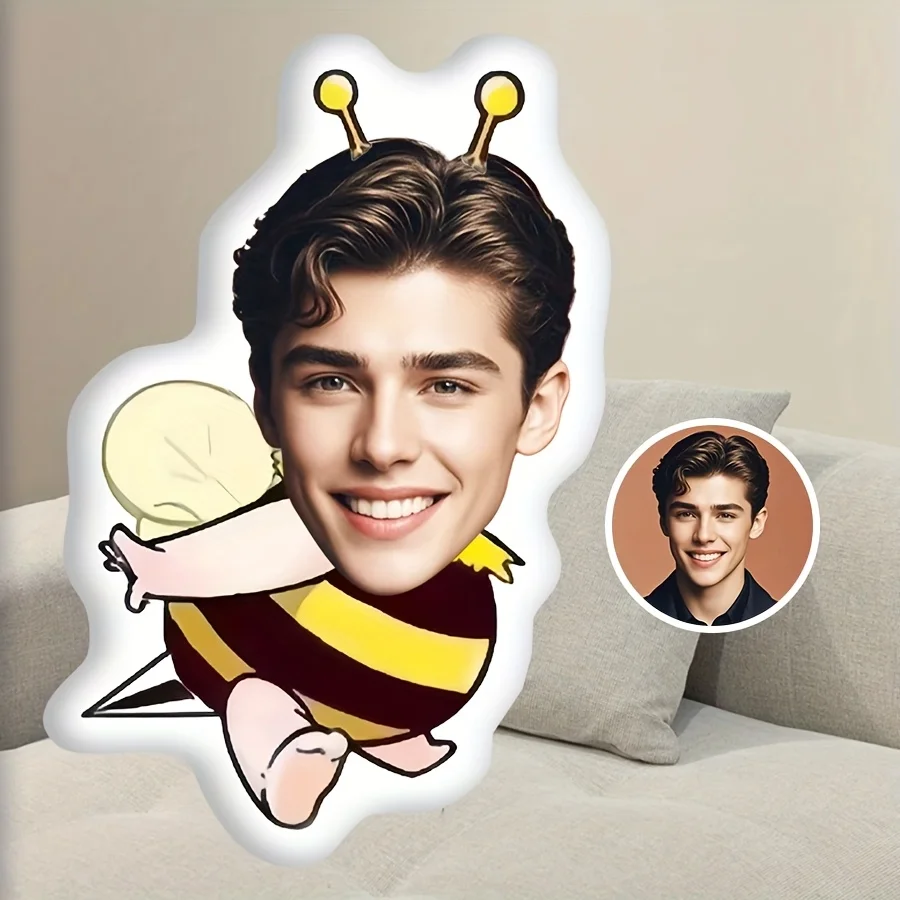 Customizable Cute Bee Face Pillow - Double-Sided, Mixed Colors, Zippered Closure, Versatile All-Season Decor for Birthdays, Vale