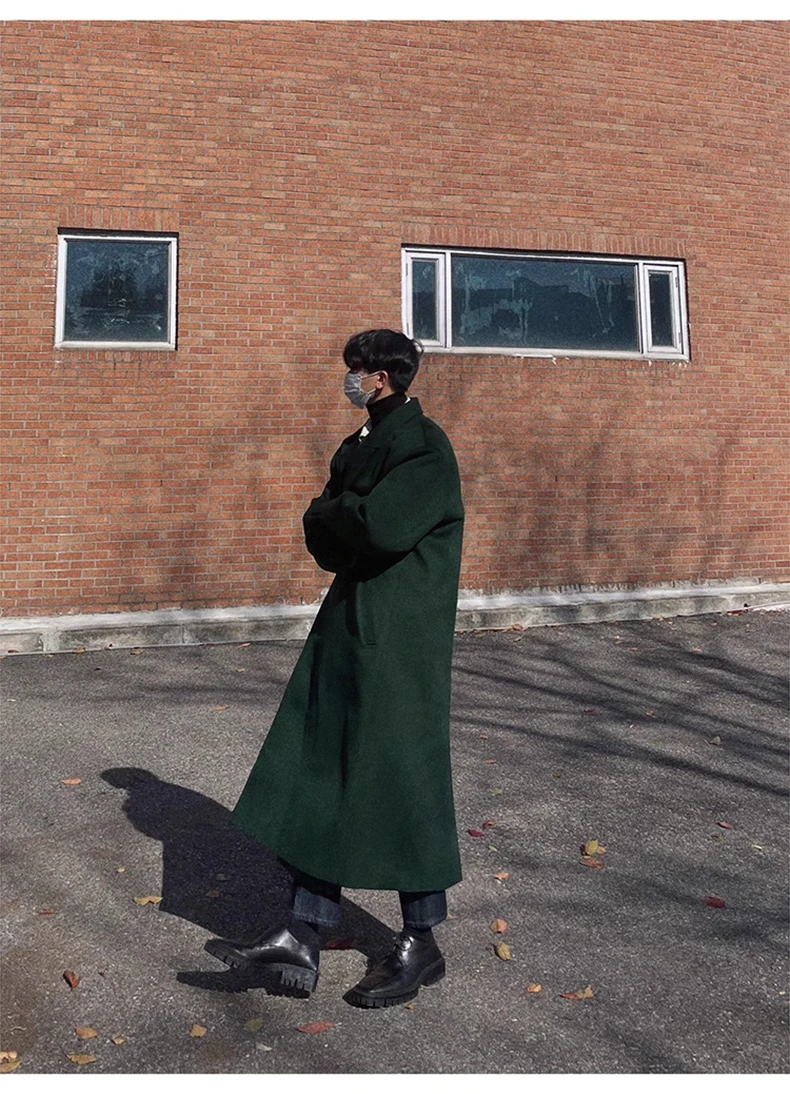 Mauroicardi Autumn Winter Long Warm Oversized Soft Dark Green Black Woolen Coat Men Loose Casual Korean Wool Blends Overcoat