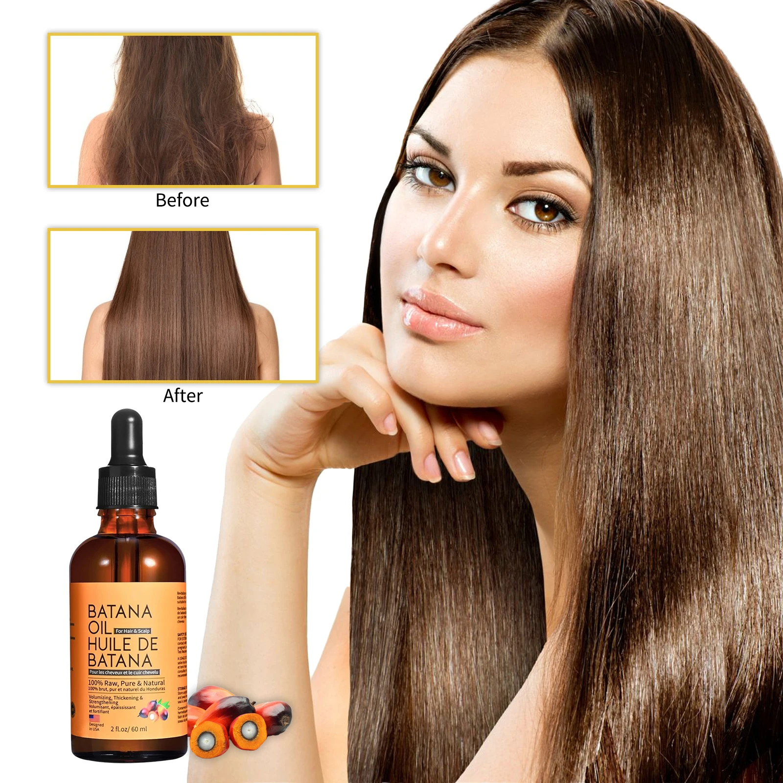 

60ml Batana Oil for Hair Growth – Volumizing, Thickening & Strengthening Treatment, Deep Moisturizer & Repair for All Hair Types