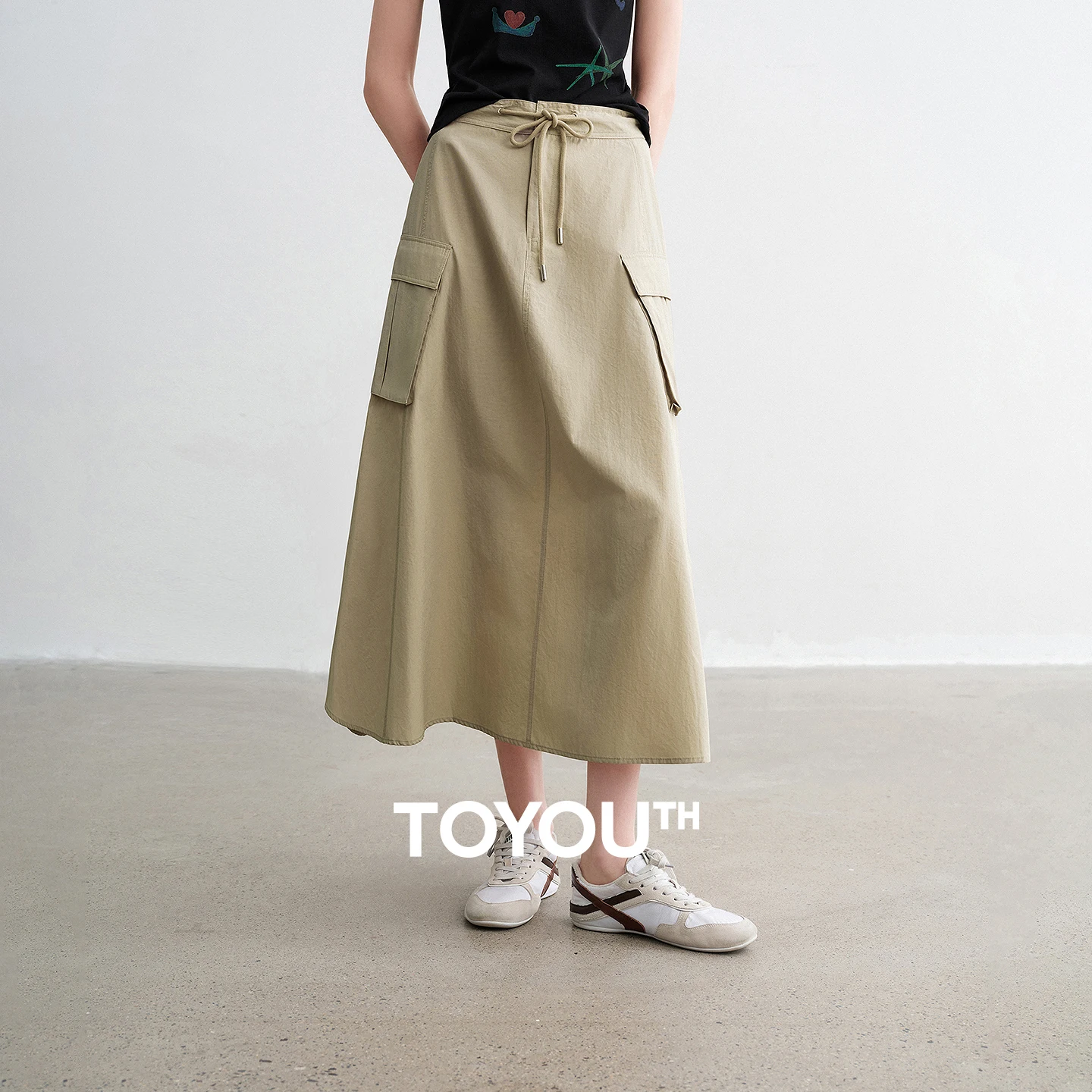 

TOYOUTH Women Cargo Skirts 2026 Spring New Outdoor Large Pocket A-Line Midi Skirts