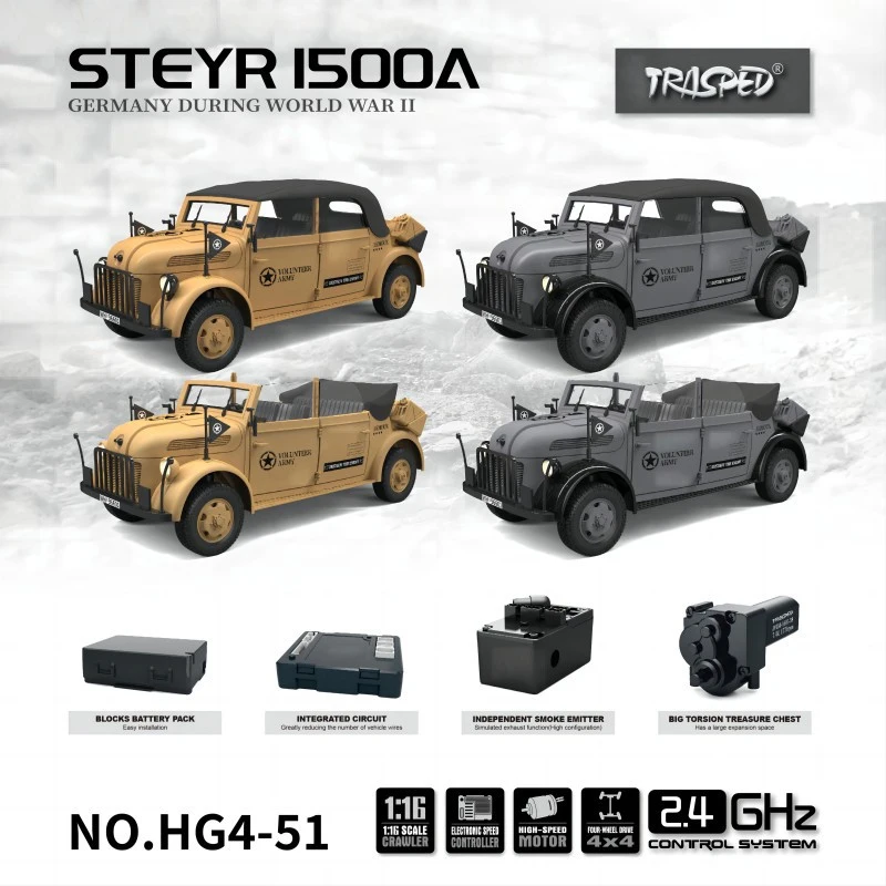 Hengguan Steyr 1500A Command Vehicle 1/18 RC German Military Model Convertible Light Electric Simulation Remote Control Vehicle