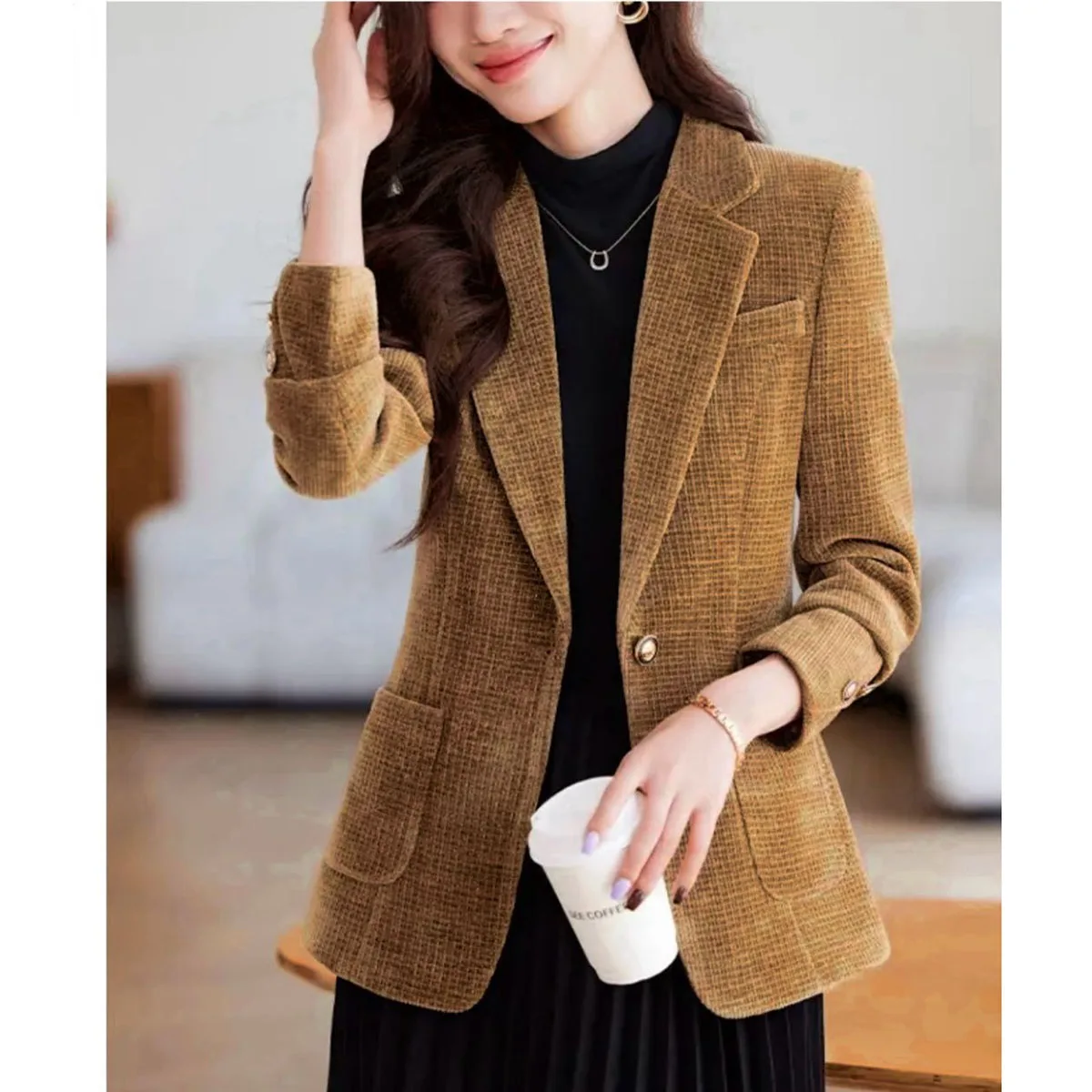 High Quality Female Autumn New Suit Jacket Temperament Bright Silk Blazer Coat 2025 Spring Casual Slim Single Buckle Blazers Top