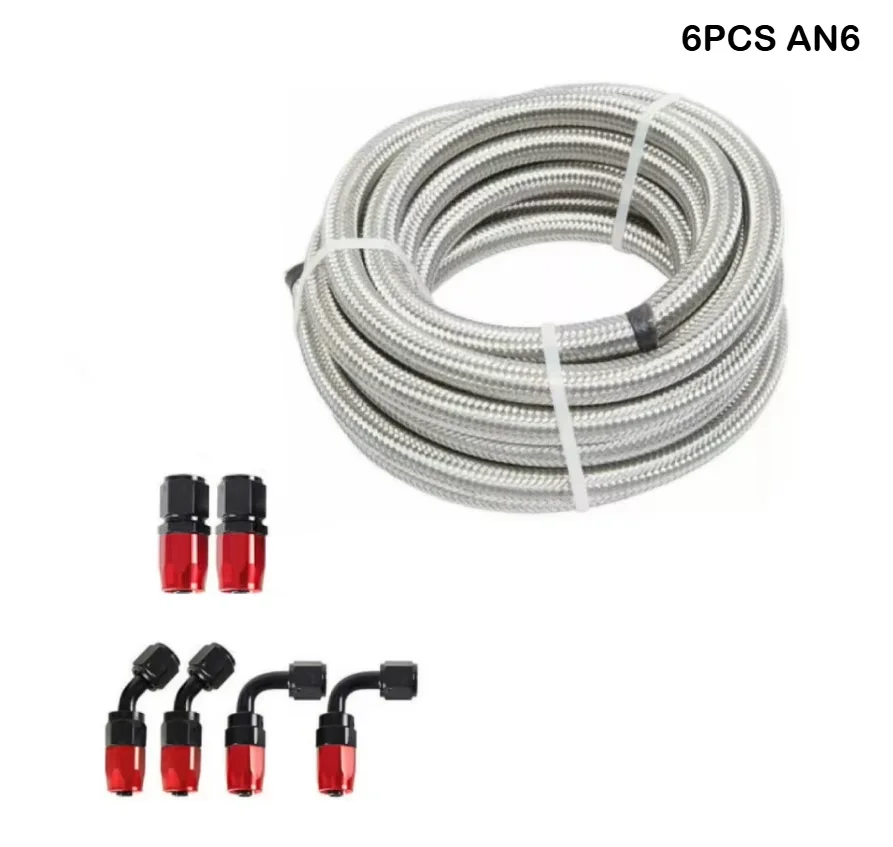 10/16/20ft CPE Nylon Braided Fuel Line with 10PCS 6AN Fittings Hose End Kit