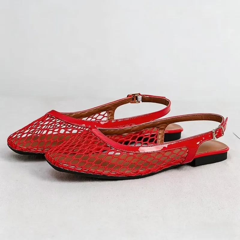 Mesh Designer Brand Women Sandals Breathable Plus Size 43 44 Casual Mules Beach Shoes Buckle Hollow Fashion Ballet Flats Women