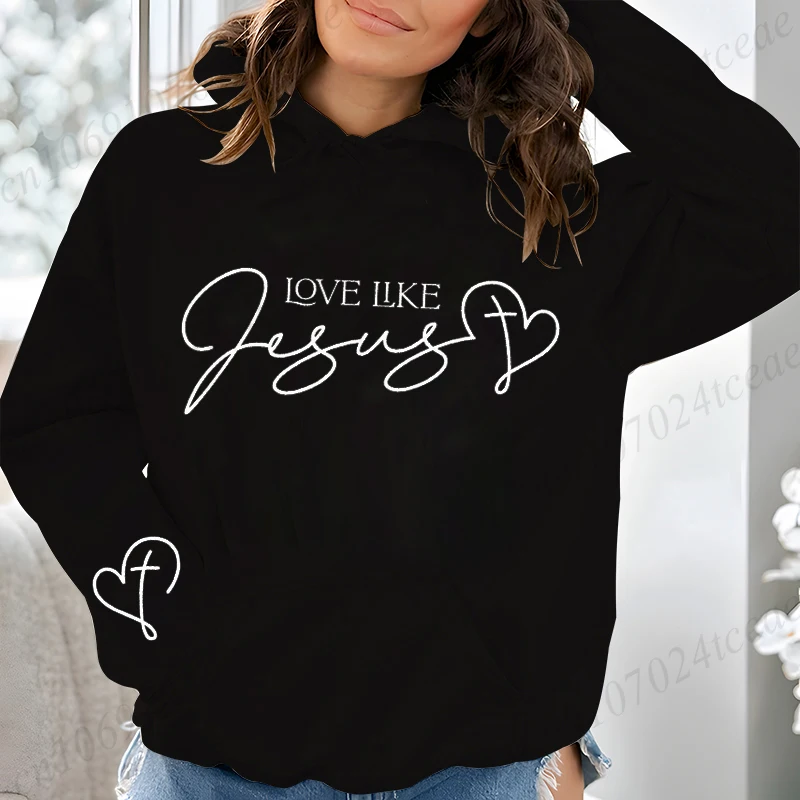 Casual dameshoodies Love Like Jesus Print Sweatshirts Sport Home Pullover Tops Straat Christelijk Geloof Ontwerp Dameskleding