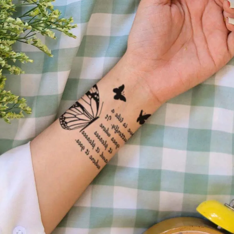 Butterfly Wings and Quote Shoulder and Arm Waterproof Temporary Tattoo, Long-Lasting, Realistic Fake Tattoo for Men and Women