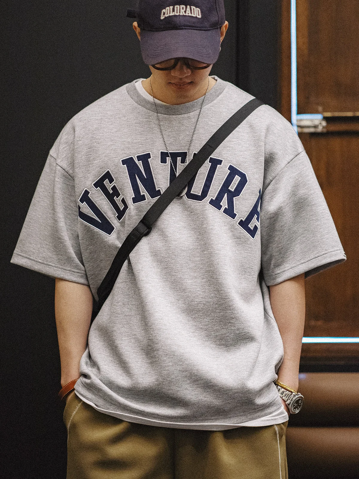 

Maden Casual American Sle Letter Embroidery T-irt Loose ey Oversize ort Sve Men Summer Faion Polyester Blend