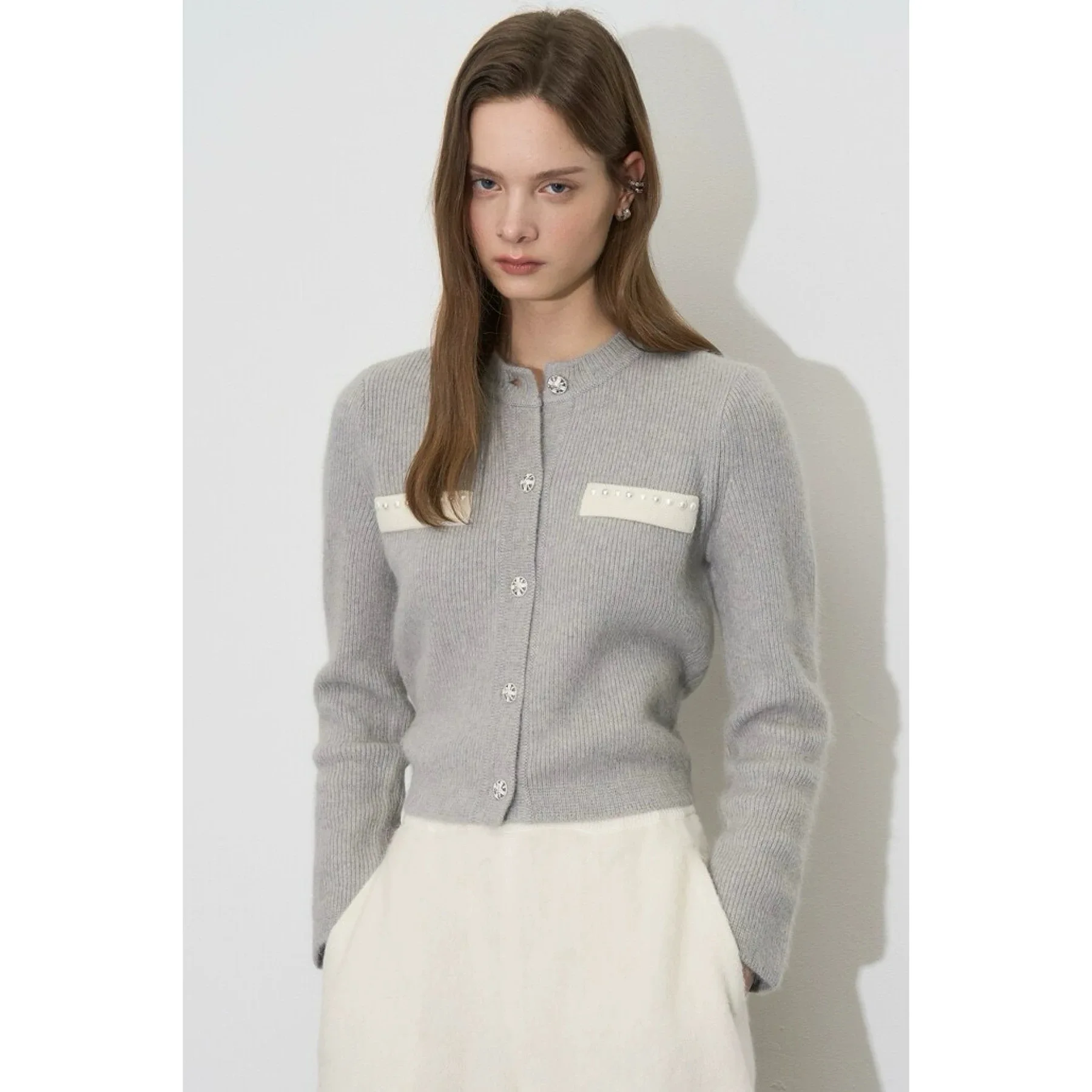 Citroenkaas OBZ25 Winter Ele Afneembare kleur Blo-kraag Kraalgebreide kleding Veelzijdige Fraance Sle Wollen gebreide damess...