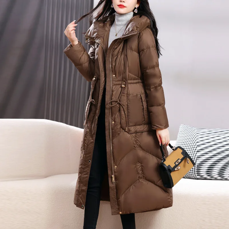 Winter Warm Coat Women\'s Down Jacket Medium-length Loose Waisted Down Jacket Fashion Temperament Slim Soft Hooded Parker Coat