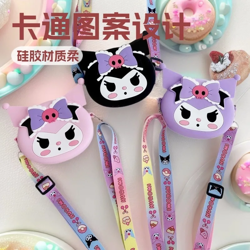 

New Cute Sanrio Kuromi Silicone Coin Purse Kawaii Children's Outdoor Travel Crossbody Bag Holiday Gift