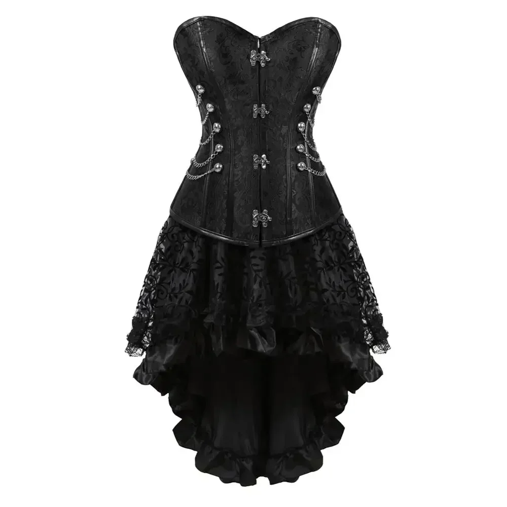 

Steampunk Corset Dress Pirate Bustier Sexy Lace Up Bustiers Gothic Leather Corsets Skirt Plus Size Graduation Party Costumes