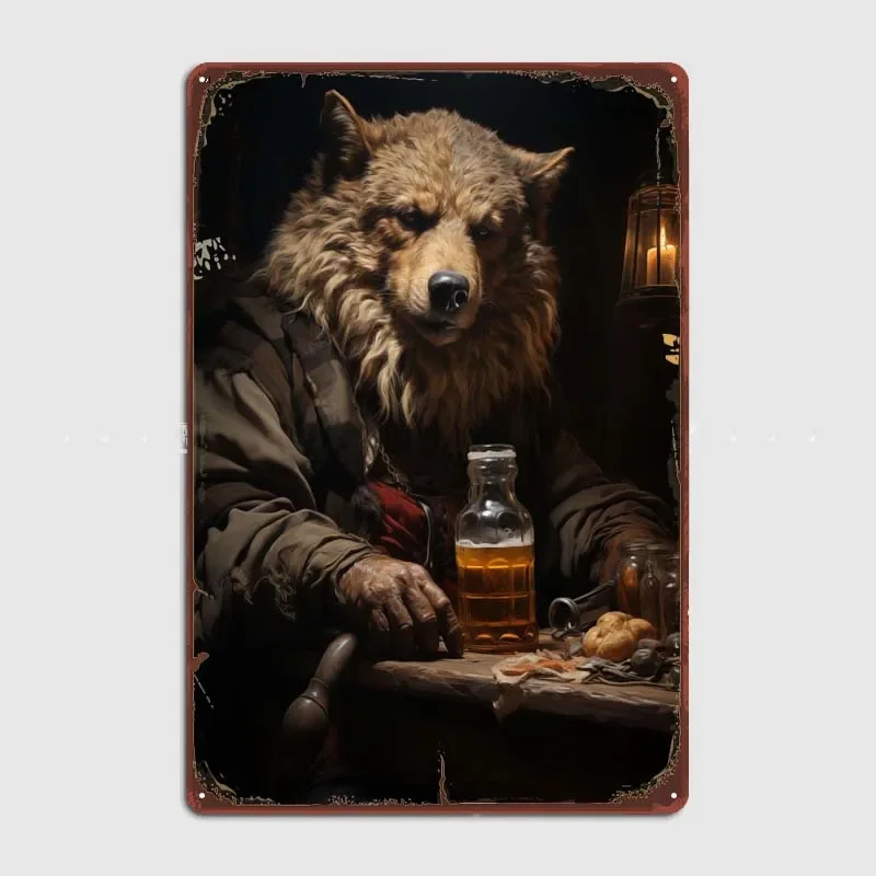 Fat Wolf in Bar Room Decoration Metal Signs for Bar Restaurant Coffee Bar Wall Decoration Vintage Metal Poster Retro Art Mural