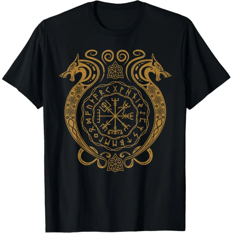 

Retro Viking Runes Symbols Norse Compass 0413 100% cotton Nordic Gift T-Shirt Norse Myths Valhalla Graphic clothes All size tops