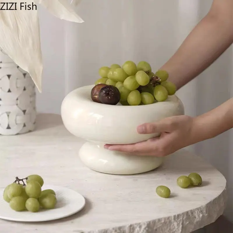 Plato de fruta de cerámica para sala de estar, mesa de comedor, plato de aperitivos de frutas, plato de postre de pastel de comedor, vajilla de cocina creativa para el hogar