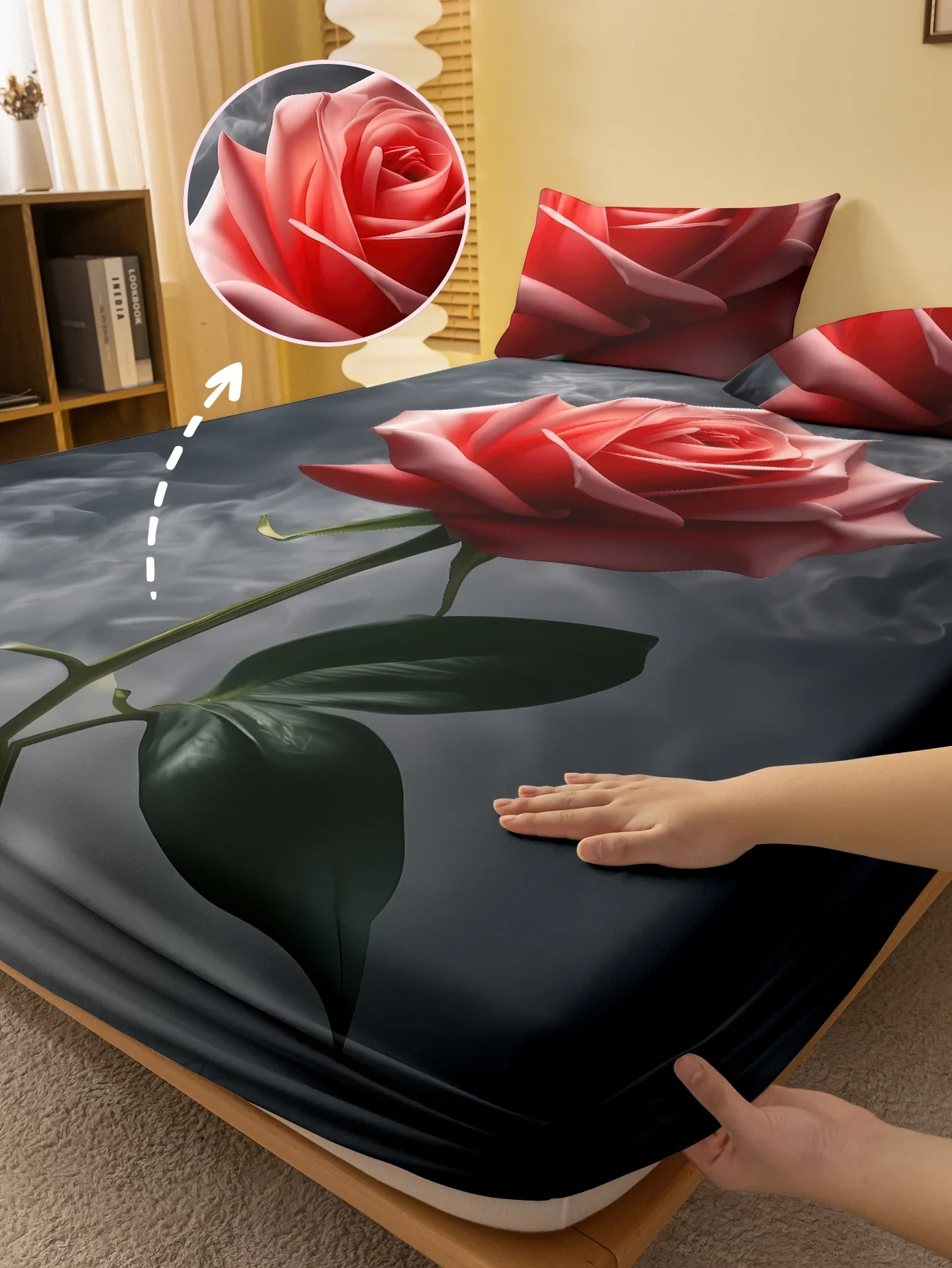 1 Simple modern Plant Flower Pink Rose digital printed frosted Fitted Sheet,bedroom printed bed cover,bedding(No pillowcase)