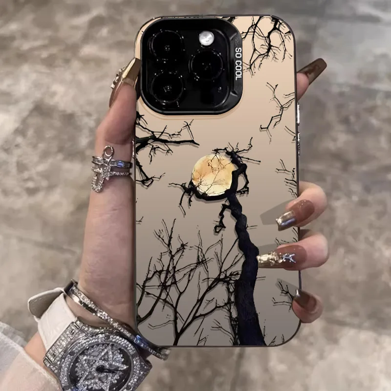 Shade Moon Phone Cases for iPhone 15 Pro Max 11 12 13 14 Pro 7/8 Plus XR X XSmax Mini SE 2020 2022 Laser Plated Shockproof Cover