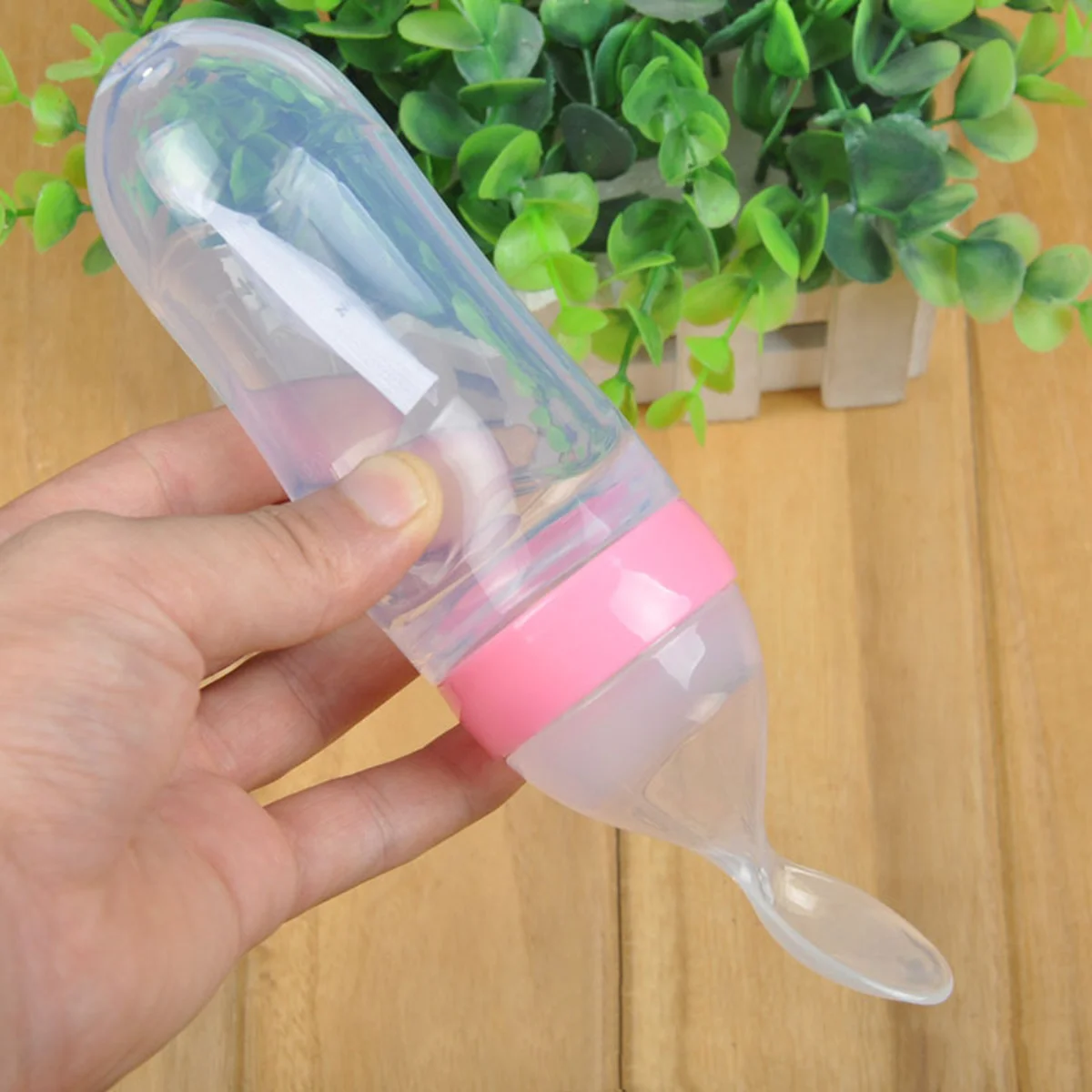 سيليكون ضغط المغذية 90 مللي الوردي الطفل الغذاء موزع ملعقة للرضع حديثي الولادة طفل سهلة بيد واحدة تغذية الأرز الحبوب