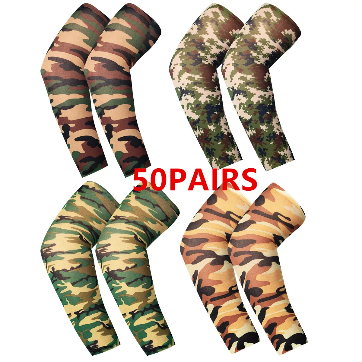 

50 Pairs Unisex UV Protection Arm Cooling Sleeves Camouflage Ice Silk Arm Cover for Running Cycling Fishing