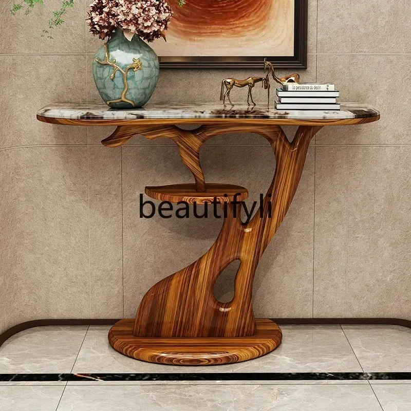 New arrive  New Chinese ebony entrance hall entrance cabinet marble countertop living room aisle light luxury edge cabinet