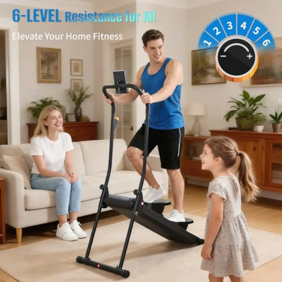 Home stair stepper with 6-level magnetic resistance, incline modes LCD monitor; 330LBS capacity, quiet operation; black steel c