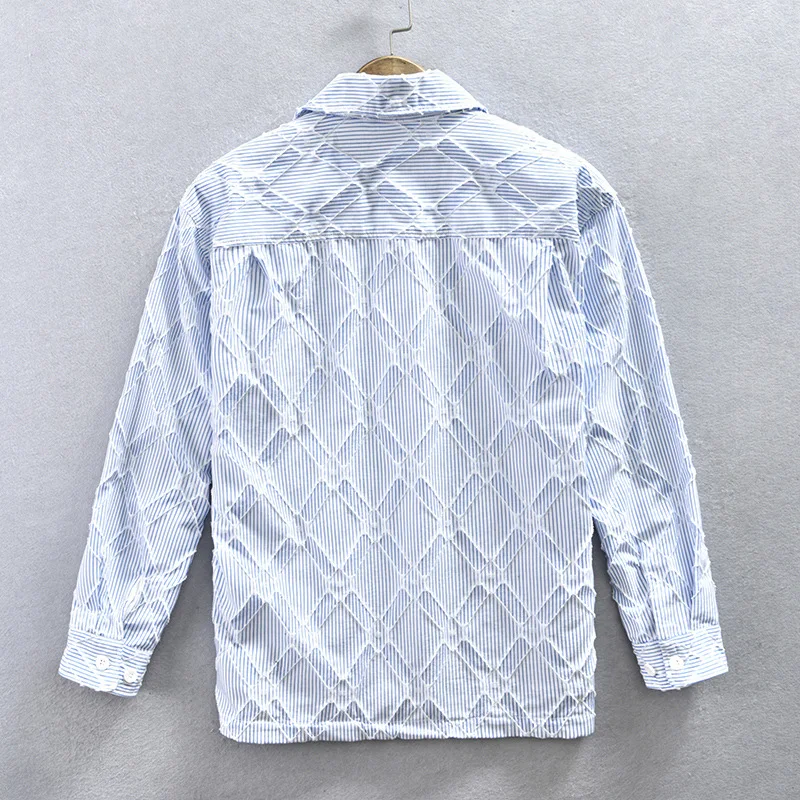Z226 Vintage Classical Stripe Shirt For Men Spring Fall Fashion Casual Loose Streetwear Blouse Youth Teen Comfortable Daily Tops