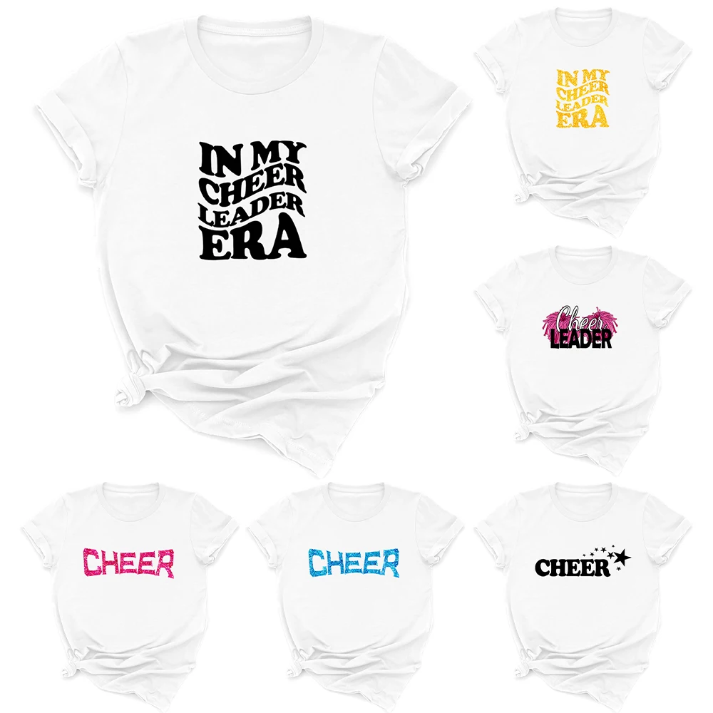 

Cheerleading Team T-shirt Women White Short Sleeved T-shirt O-neck Tops Loose T-shirt Competition Uniform Women Clothing