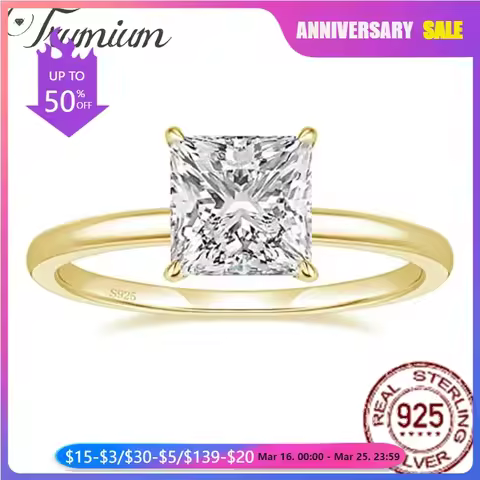 Trumium 2CT Real 925 Sterling Silver Engagement Ring Princess Cut AAAAA+ Zirconia Wedding Promise Rings for Women Fine Jewelry