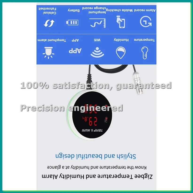 

Датчик температуры и влажности Tuya Zigbee с LED-дисплеем и сигнализацией для ферментации рассады и разведения животных, вилка стандарта США - PZZW