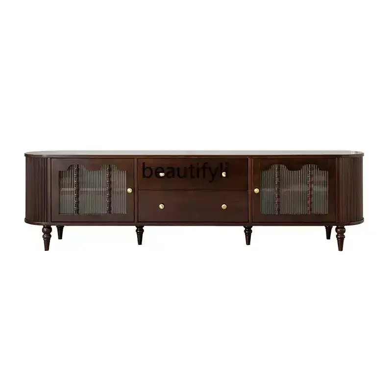 

French retro solid wood TV cabinet storage locker integrated American retro furniture