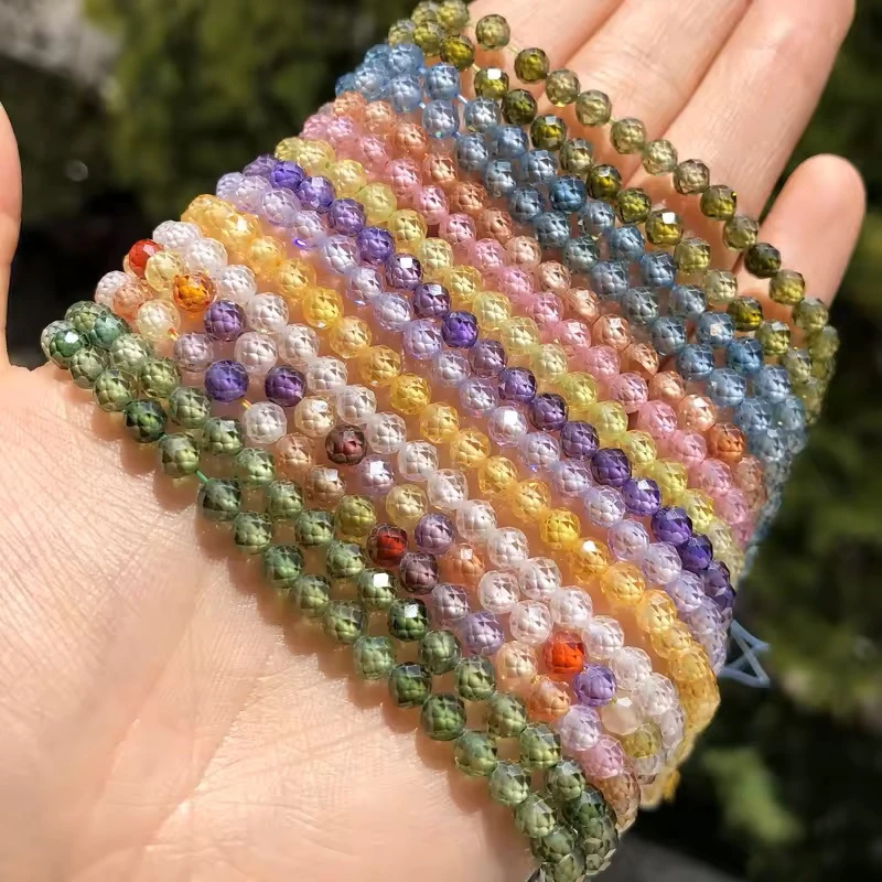 2 3 4 mm facettierte Zirkon-Kubik-Natursteinperlen, runde lose Perlen für die Herstellung von DIY-Armbändern, Halsketten, Schmuckzubehör für Frauen. – Detail 3