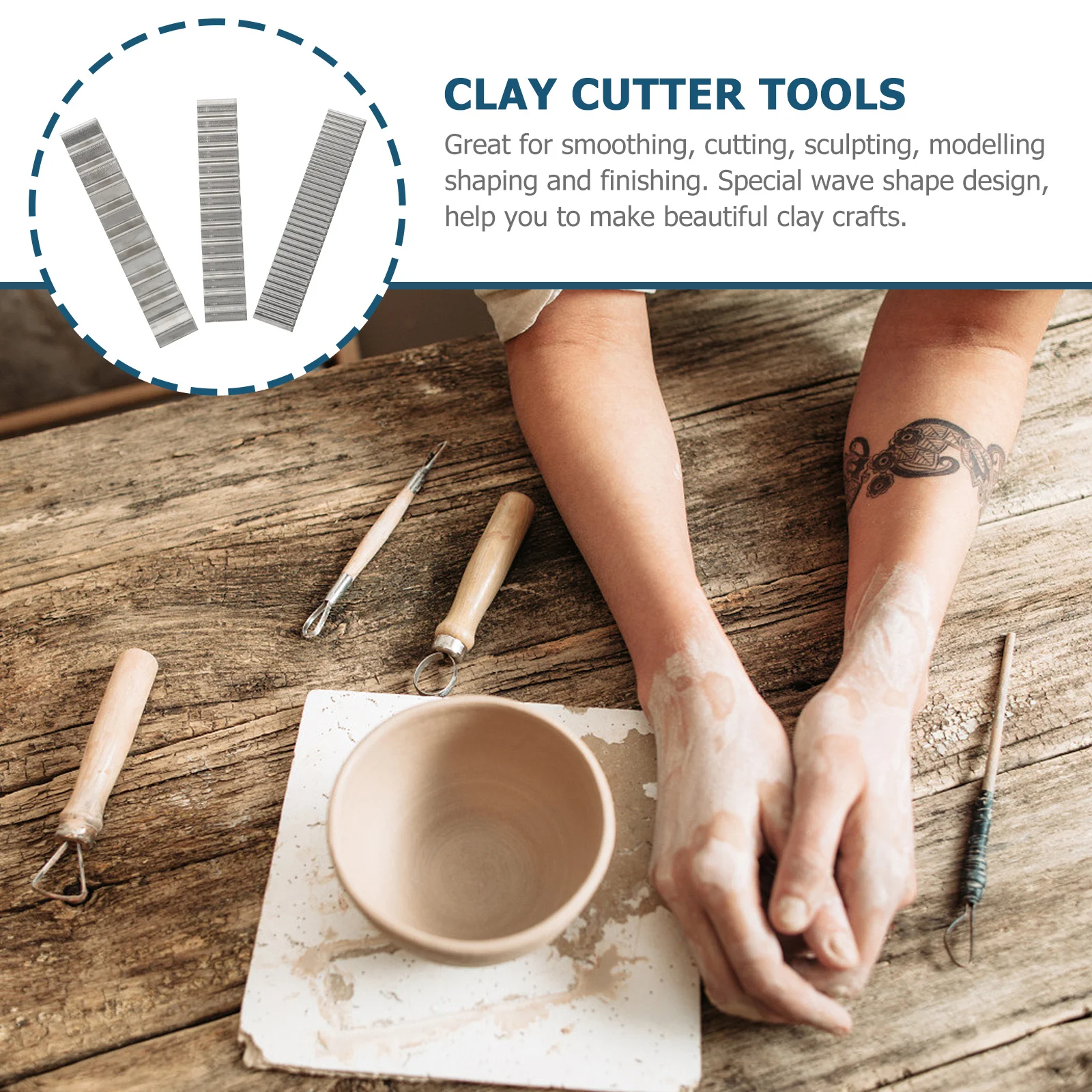 

3Pcs Wave Shape Polymer Clay Cutter Set Thin Flexible Stainless Steel for Sculpting Shaping Modelling Craft Tools