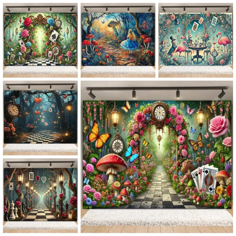 

Magical Forest Adventures in Wonderland Theme Birthday Banner Backdrop, Children Birthday Party Decoration Photography Backdrop