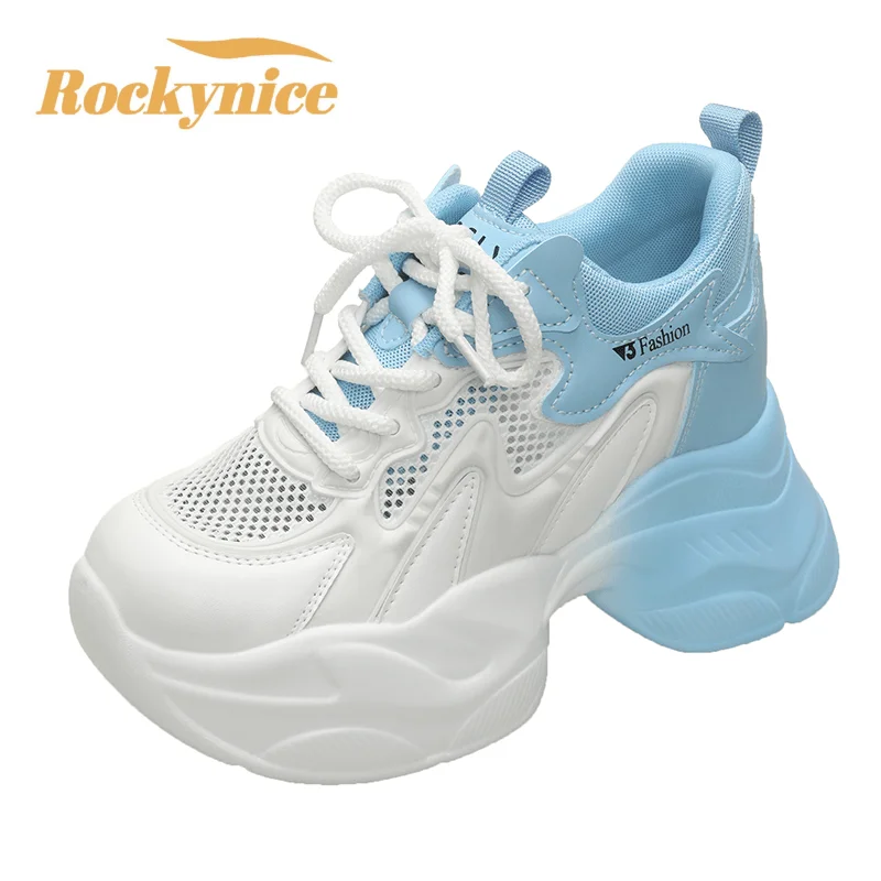 

Женская повседневная обувь, весна 2024, высокие туфли с дышащей сеткой, кроссовки на платформе с толстой подошвой, удобная универсальная обувь 8,5 см