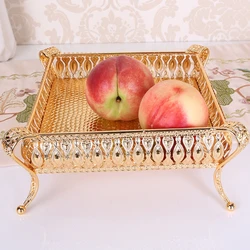 Vintage Fruit Tray Creative Round Square Snack Plate Multifunction Metal Storage Rack Tableware Gold Silver Gift Idea