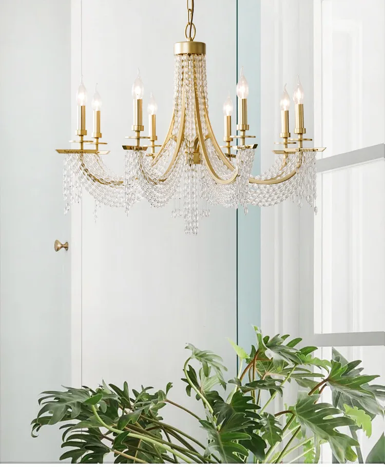 American candle crystal chandelier living room bedroom room French villa restaurant art light luxury style image 6
